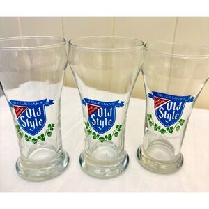 Vintage Heileman's Old Style Beer Glasses Set of 3 Pilsner Tulip Barware Clear